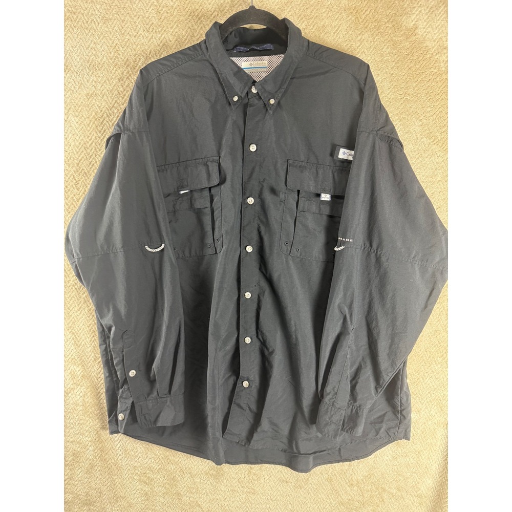 Columbia PFG Bahama II Fishing Shirt Mens XXL Black Long Sleeve Vented FM7048